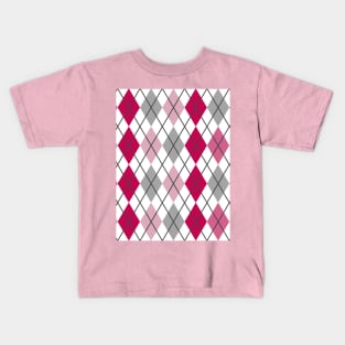 Argyle Magenta Dusty Pink Red Grey Plum Black Punk Rock Retro Kids T-Shirt